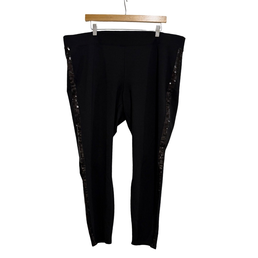 Torrid Black Sequin Stripe Ponte Crop Leggings Plus Size 3 3X Tuxedo Side Stripe